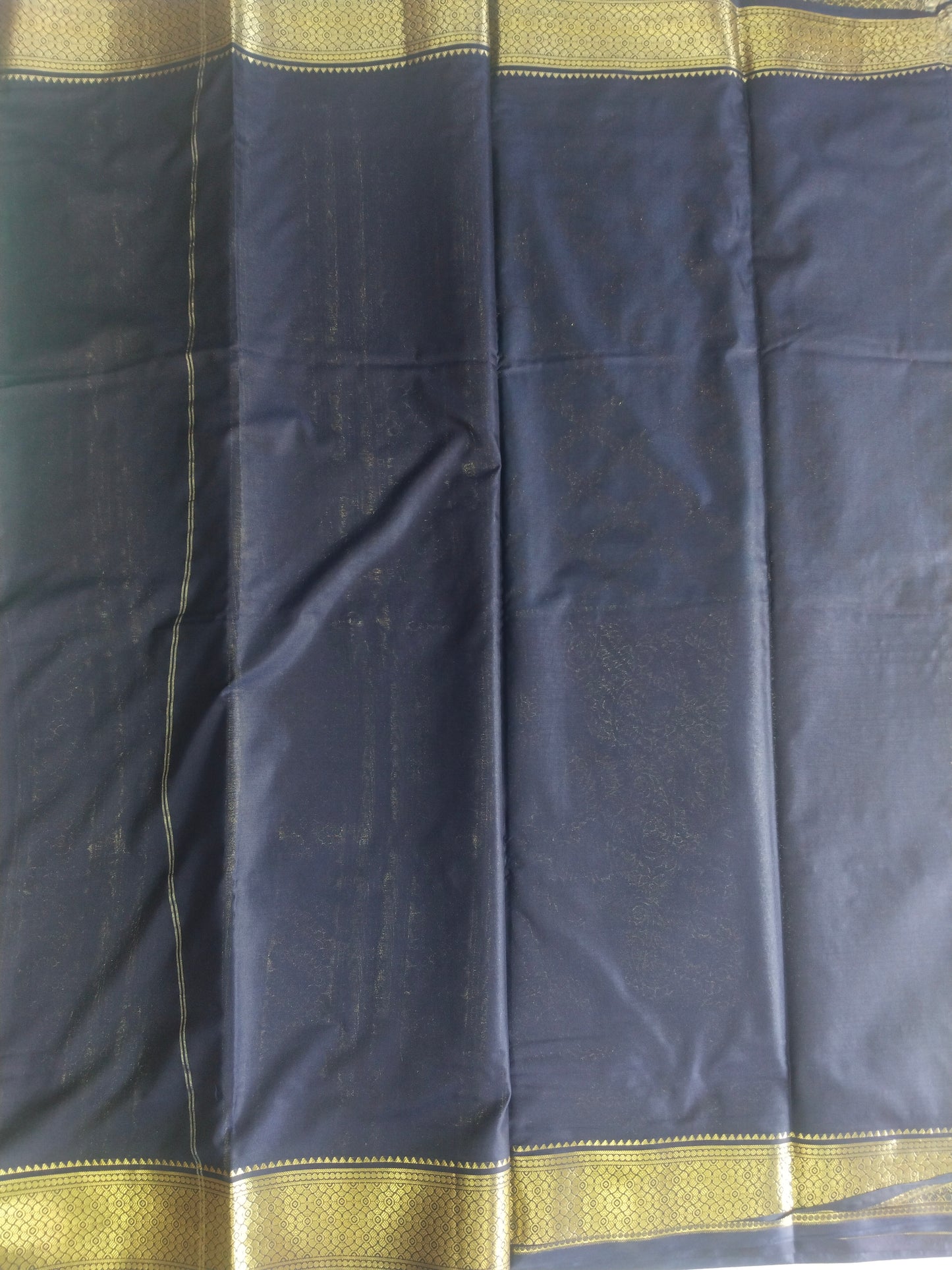 Semi Mysore Silk Crepe Saree with Long Broked Gold Zari Border & Rich Pallu-veena silk