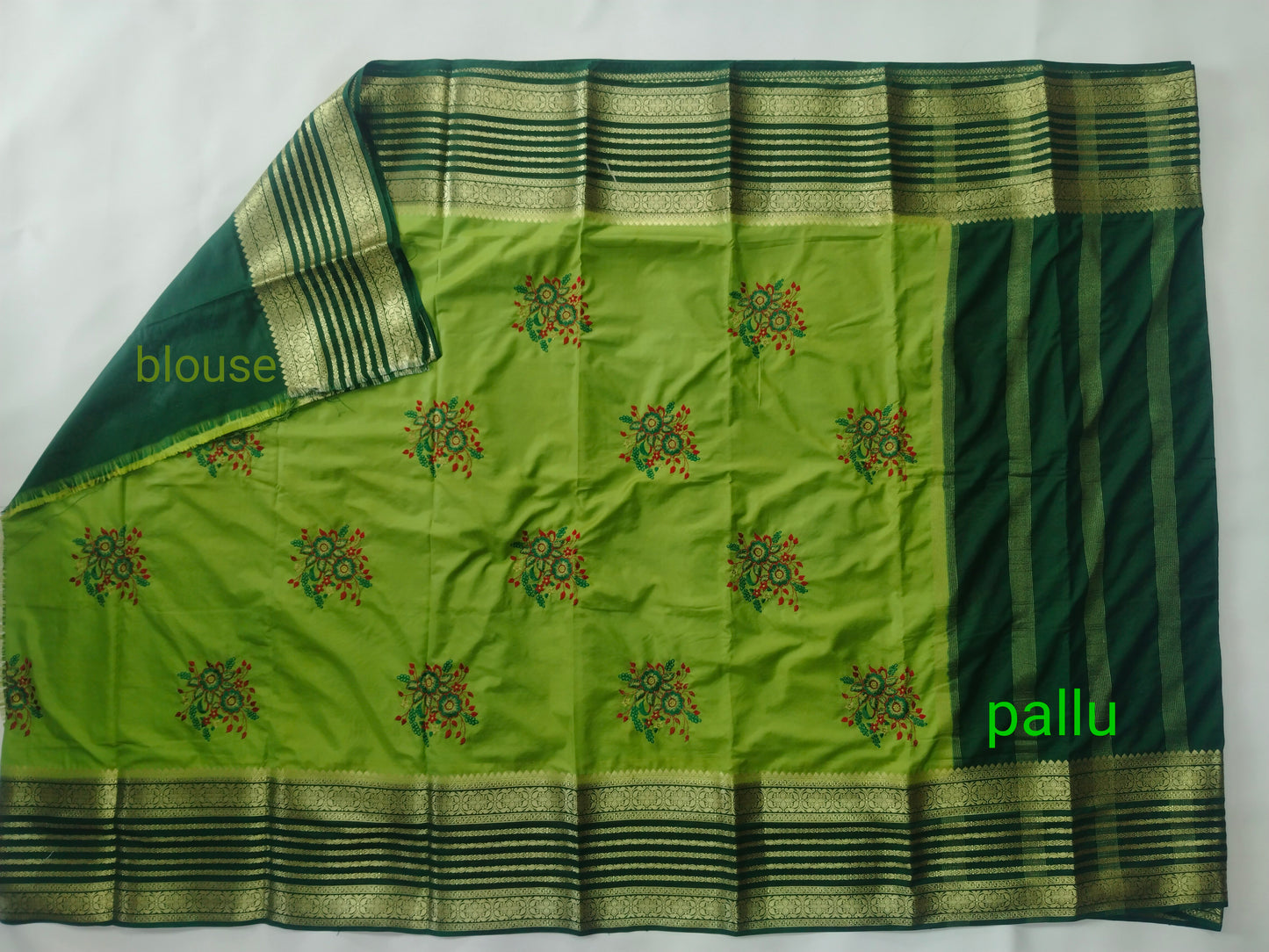 Semi Mysore Silk Crepe Saree with Elegant Embroidery & Zari Border | With Blouse | Veena Silk