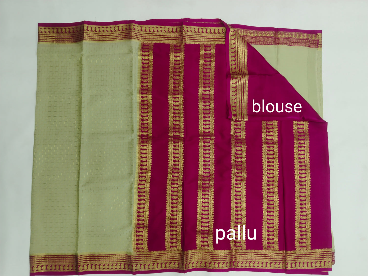 Pure Mysore Silk Crepe Saree with Zig Zag Design & Gold Zari Border | Veena Silk