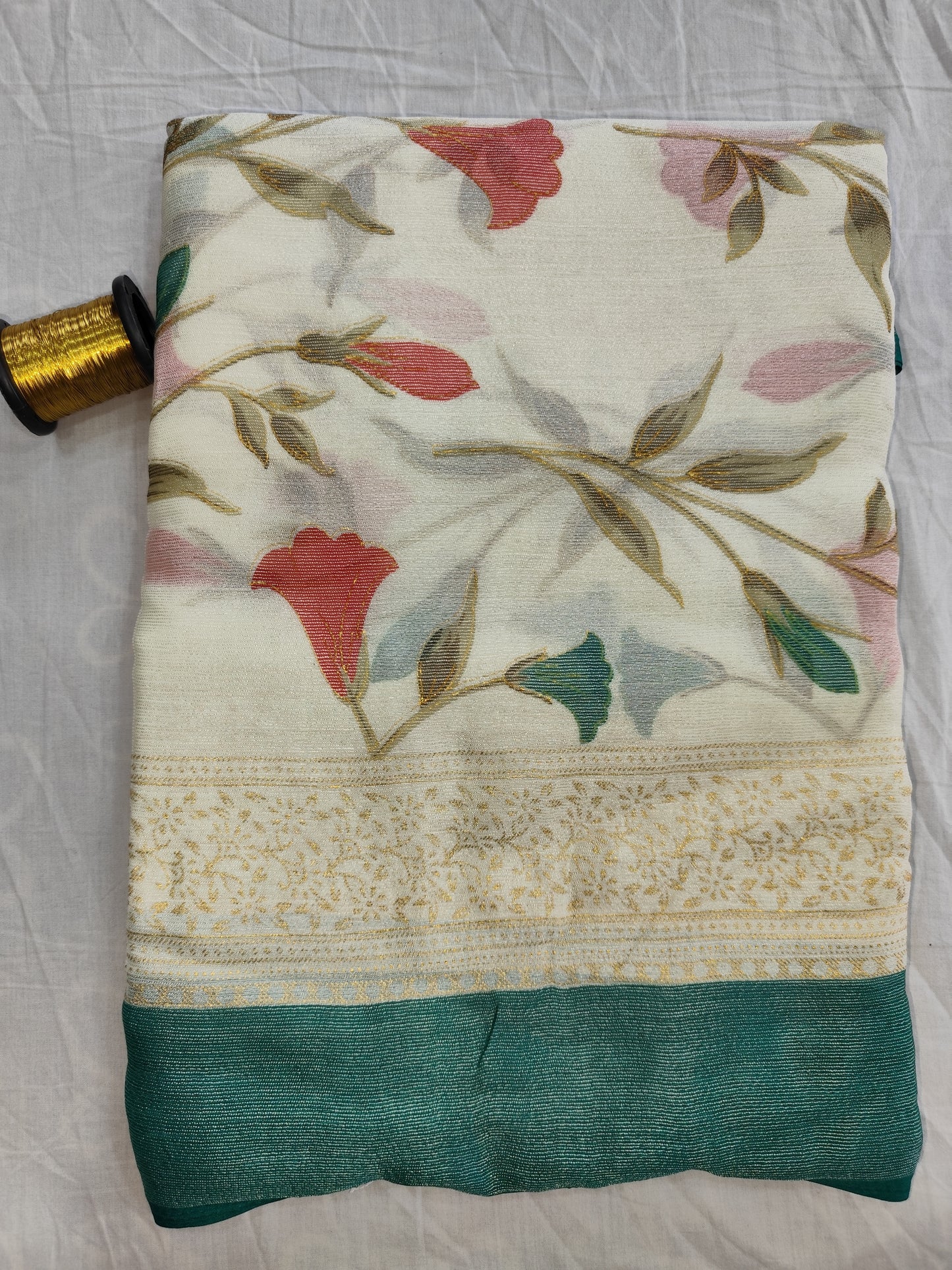 Elegant Floral Semi-Silk Saree with Contrast Blouse - Perfect for Office & Daily Wear-veena silk