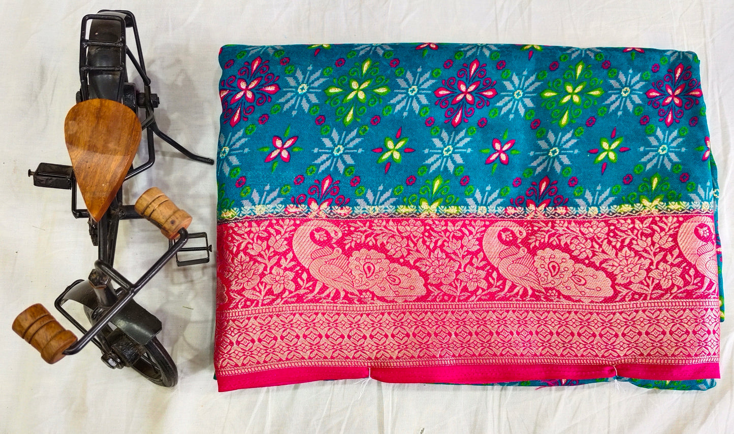 Fancy Saree with Contrast Blouse and Border - Elegant Mercerized Cotton Saree-veena silk