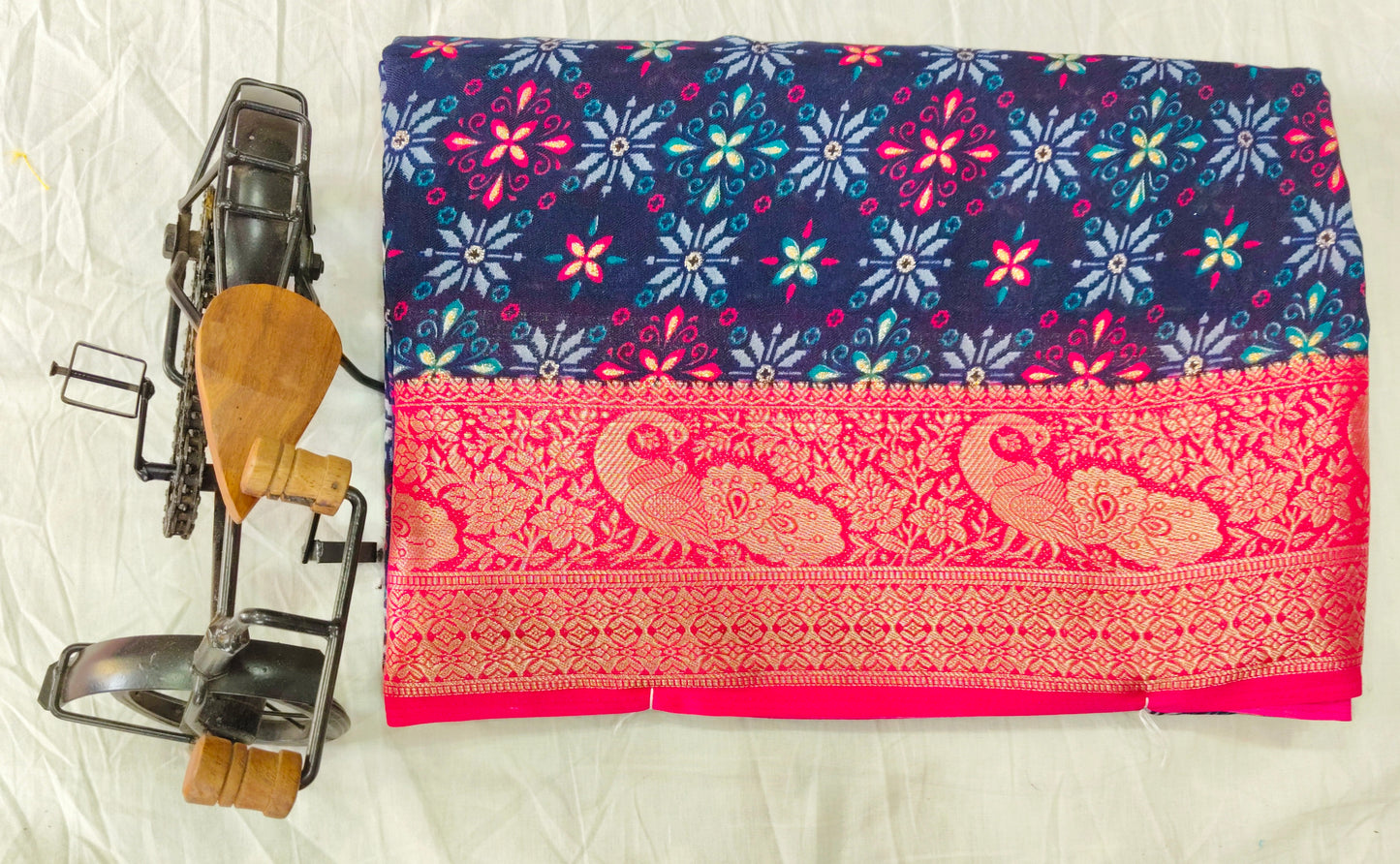 Fancy Saree with Contrast Blouse and Border - Elegant Mercerized Cotton Saree-veena silk