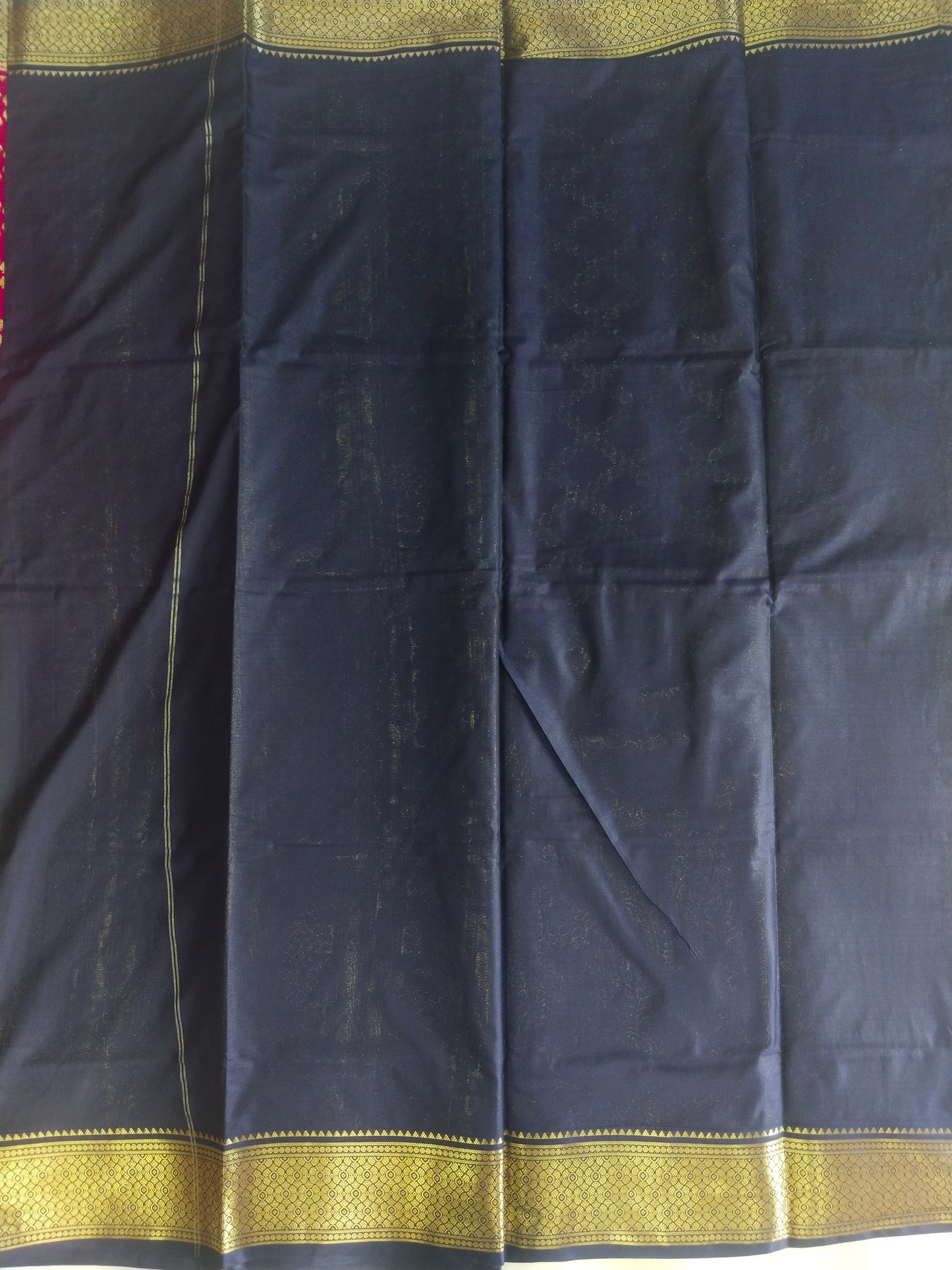 Semi Mysore Silk Crepe Saree with Long Broked Gold Zari Border & Rich Pallu-veena silk