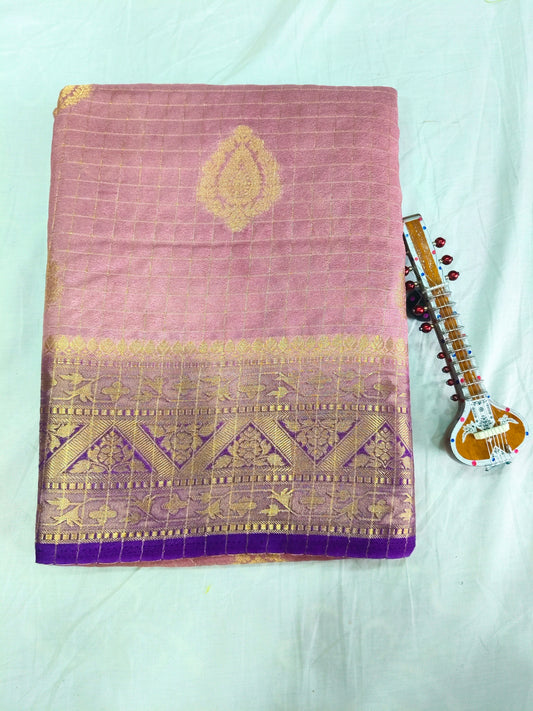 Semi Silk Crepe Saree with Elegant Zari Border | Festival Wear | Veena Silk
