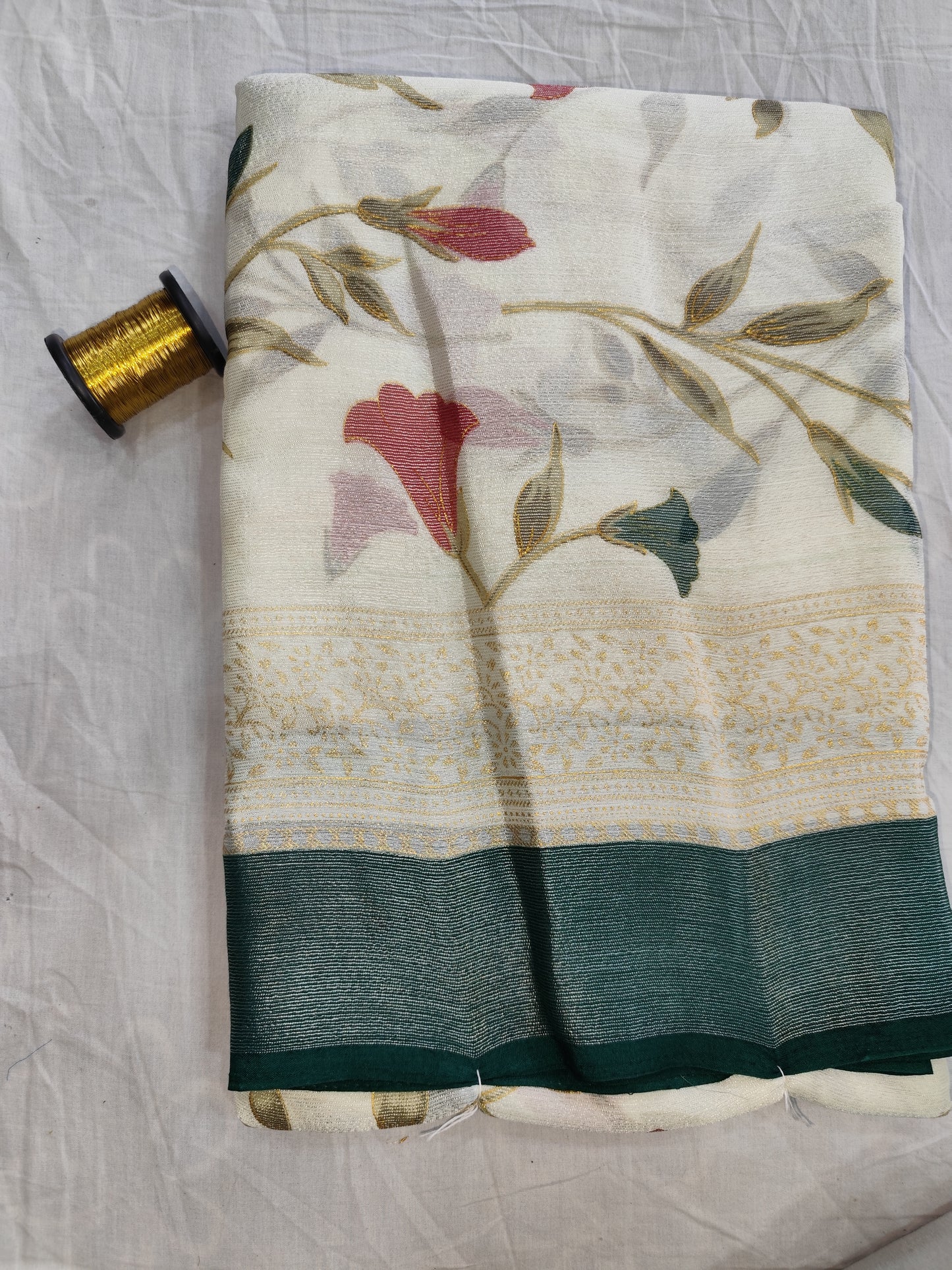 Elegant Floral Semi-Silk Saree with Contrast Blouse - Perfect for Office & Daily Wear-veena silk