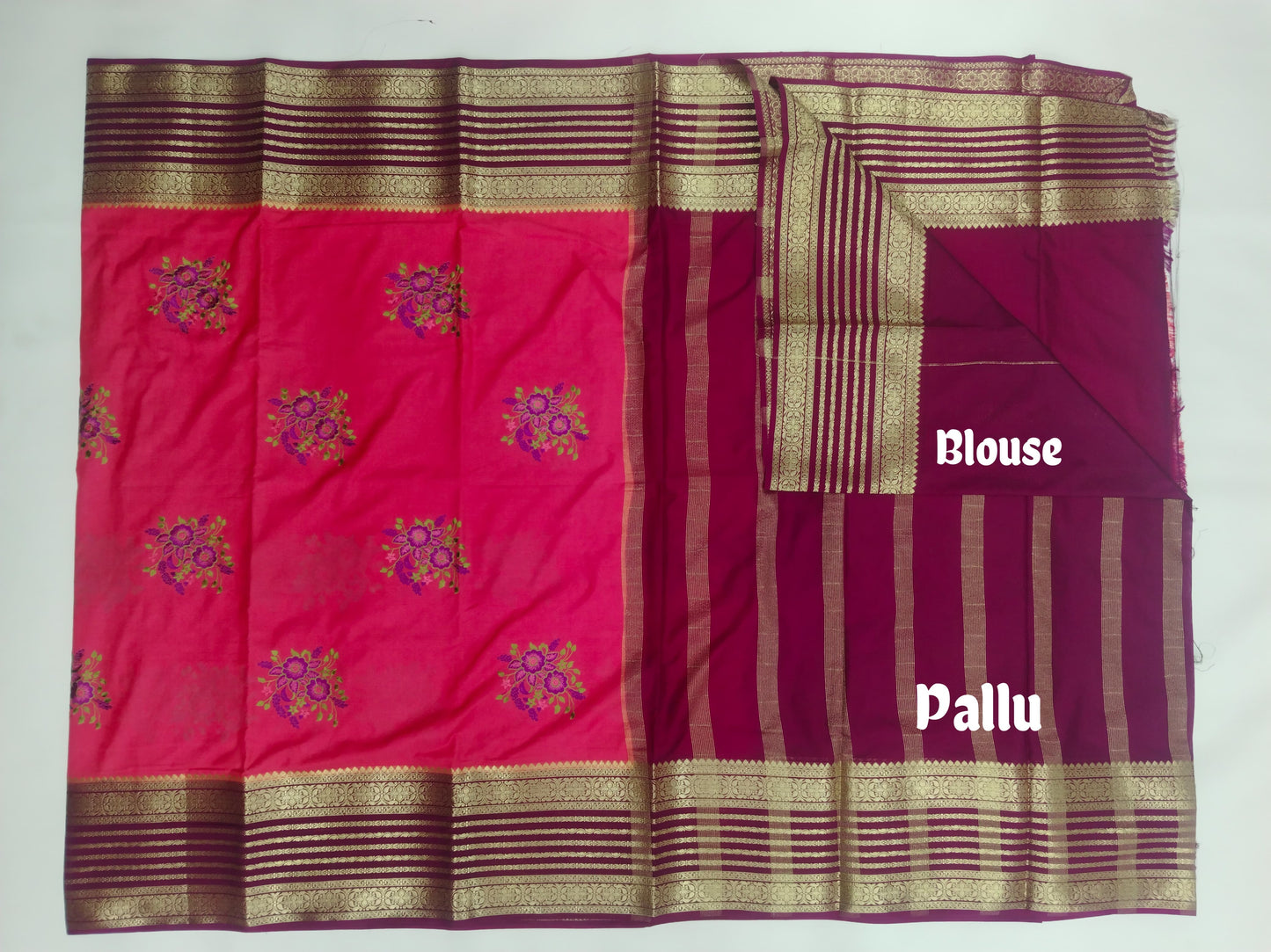 Semi Mysore Silk Crepe Saree with Elegant Embroidery & Zari Border | With Blouse | Veena Silk