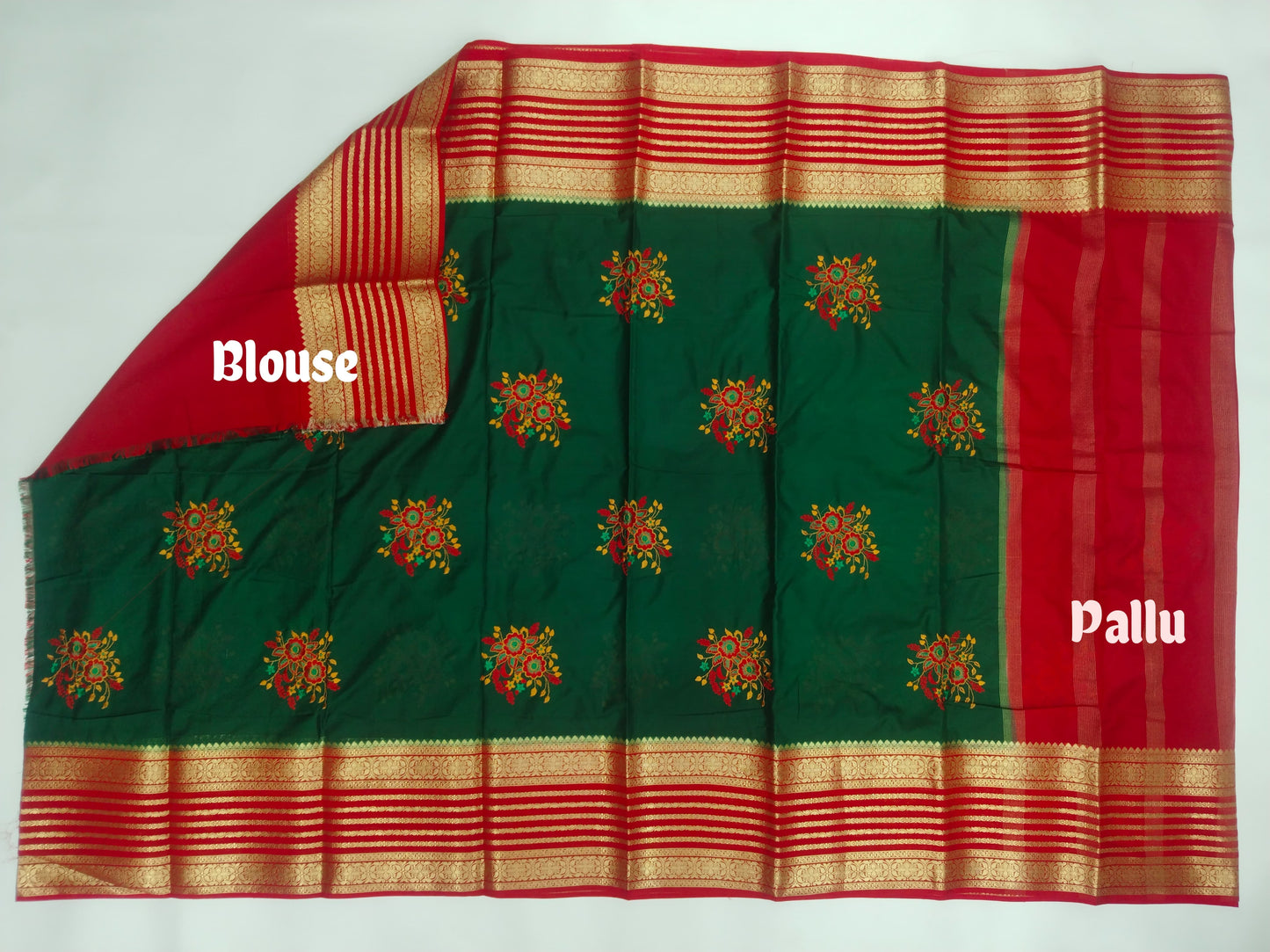 Semi Mysore Silk Crepe Saree with Elegant Embroidery & Zari Border | With Blouse | Veena Silk
