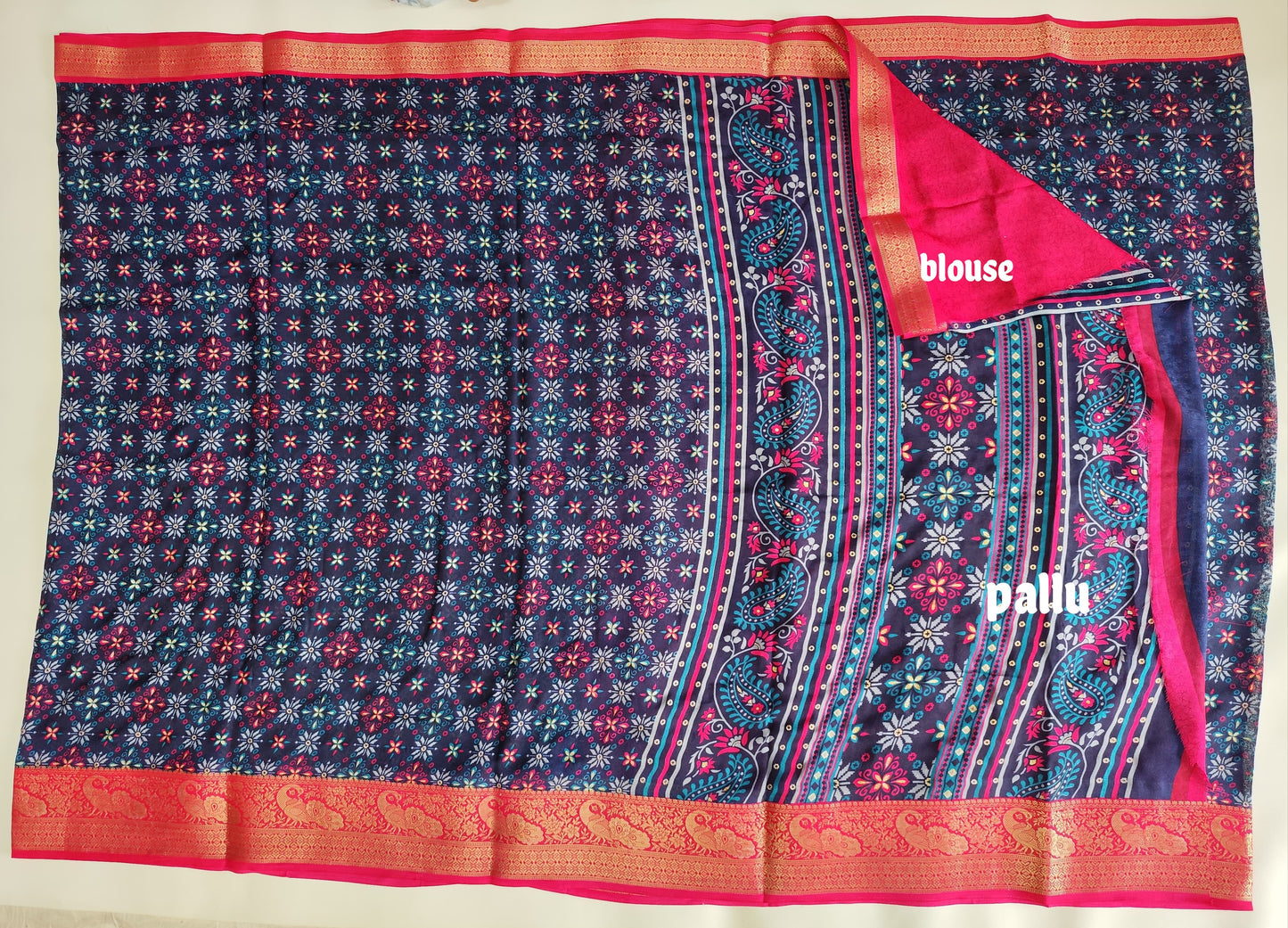 Fancy Saree with Contrast Blouse and Border - Elegant Mercerized Cotton Saree-veena silk