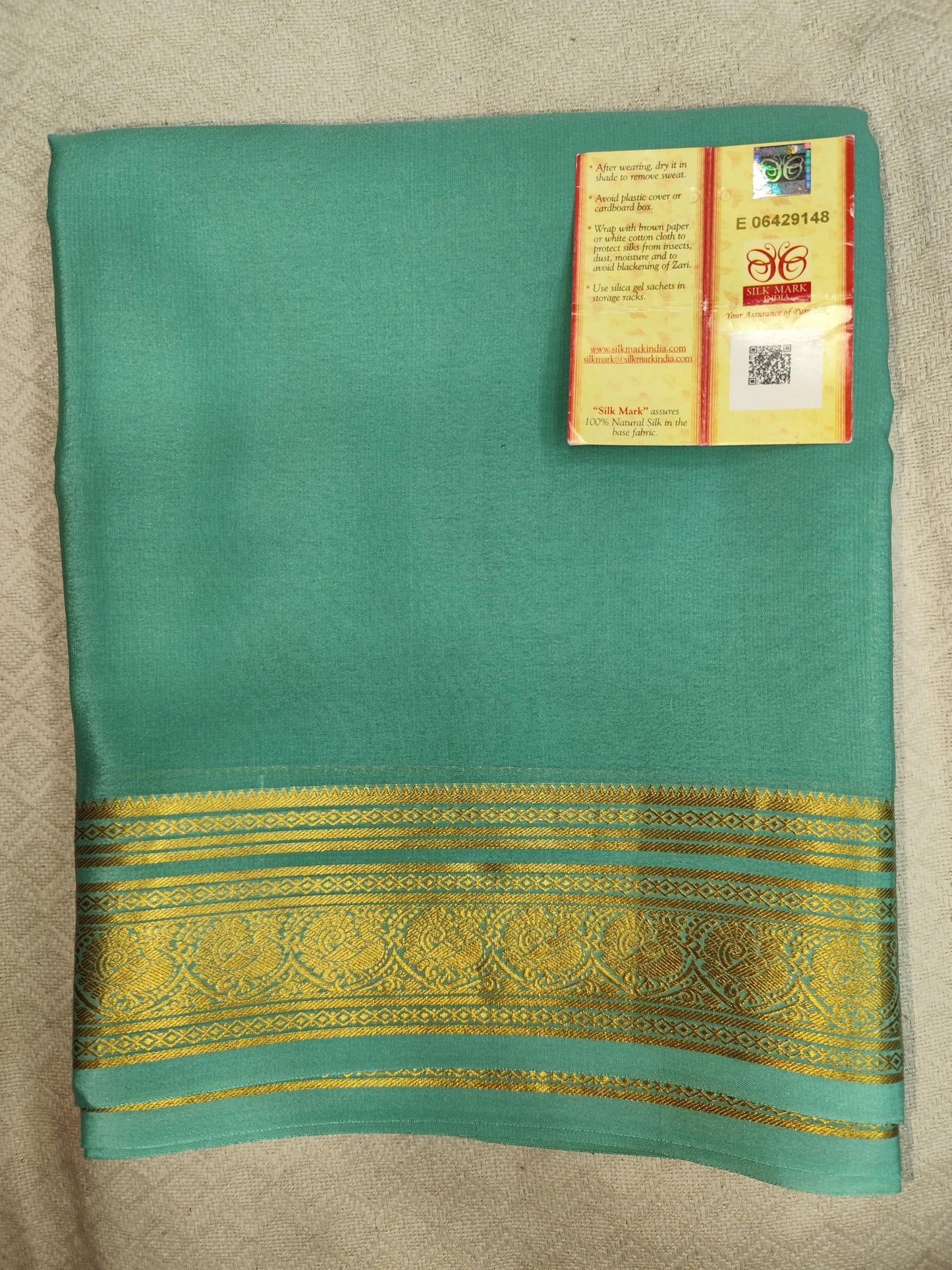 Pure Mysore Crepe Silk Saree with Elegant Zari Border – Veena Silk