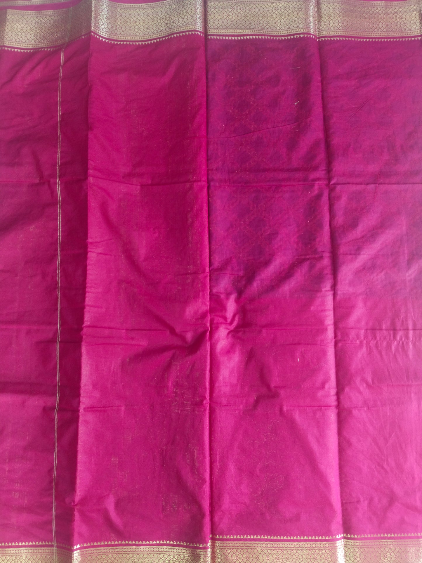 Semi Mysore Silk Crepe Saree with Long Broked Gold Zari Border & Rich Pallu-veena silk