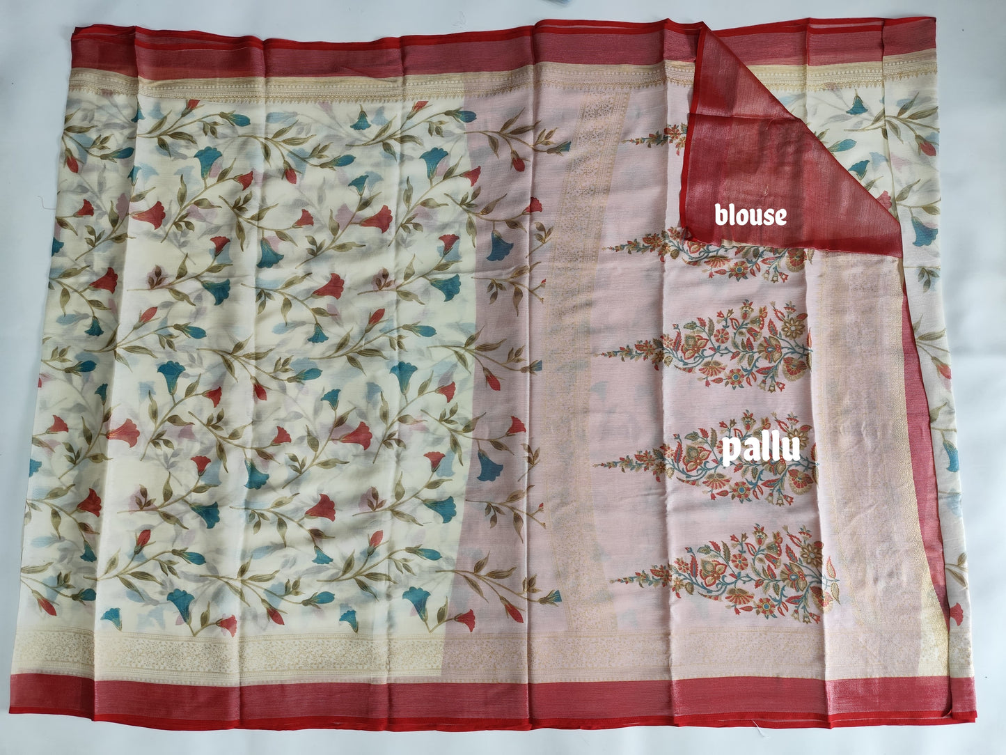 Elegant Floral Semi-Silk Saree with Contrast Blouse - Perfect for Office & Daily Wear-veena silk