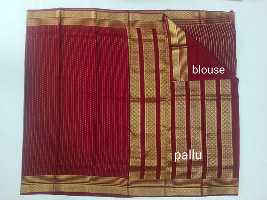 Pure Mysore Crepe Silk Saree with Golden Striped Butta & Rich Zari Border – Veena Silk