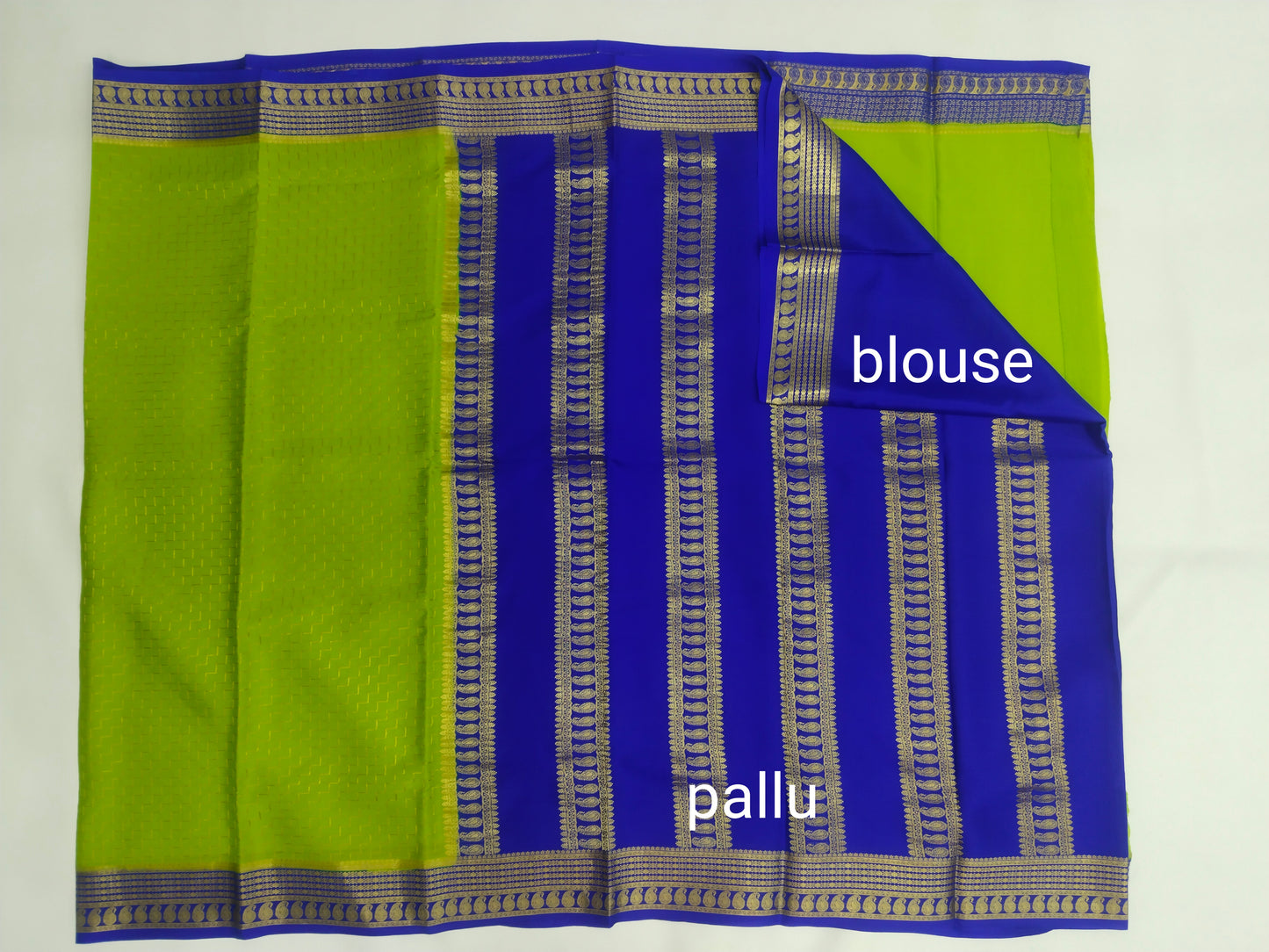 Pure Mysore Silk Crepe Saree with Zig Zag Design & Gold Zari Border | Veena Silk