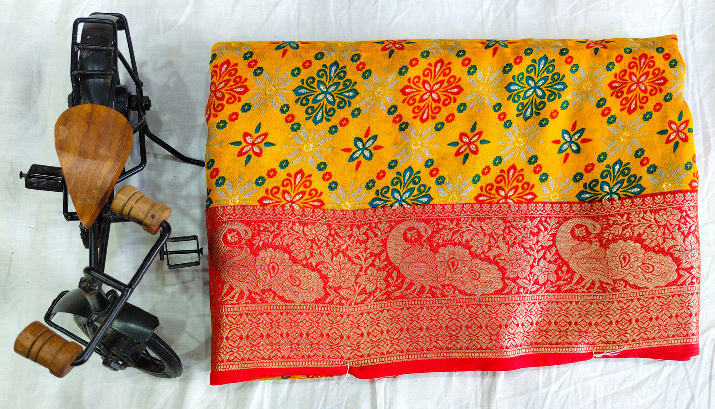 Fancy Saree with Contrast Blouse and Border - Elegant Mercerized Cotton Saree-veena silk
