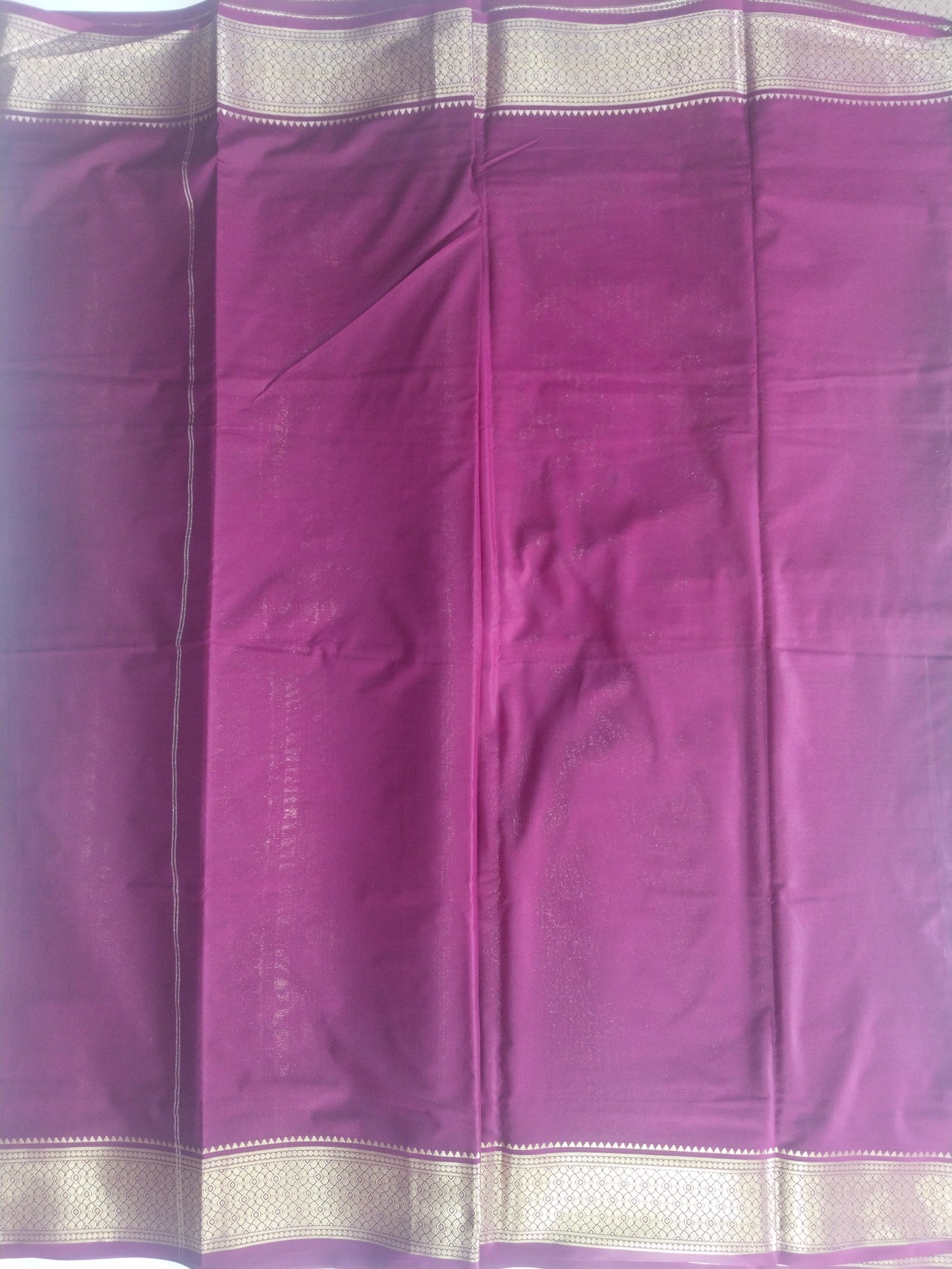 Semi Mysore Silk Crepe Saree with Long Broked Gold Zari Border & Rich Pallu-veena silk