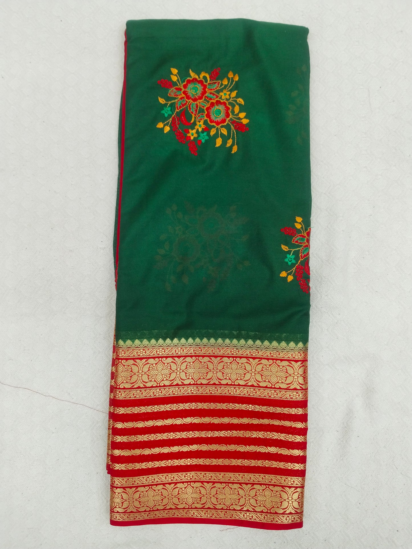 Semi Mysore Silk Crepe Saree with Elegant Embroidery & Zari Border | With Blouse | Veena Silk