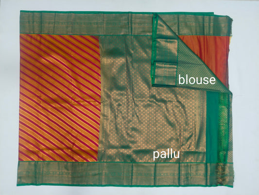 Semi Kancheepuram Saree with Brocade Blouse - Festive Strip Pattern Elegance-veena silk