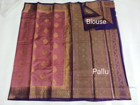 Semi Silk Crepe Saree with Elegant Zari Border | Festival Wear | Veena Silk