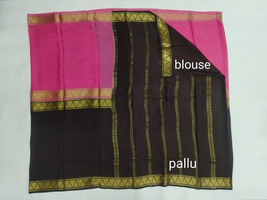 Pure Mysore Silk Crepe Saree with Half-and-Half Colours & Gold Zari Border | Veena Silk