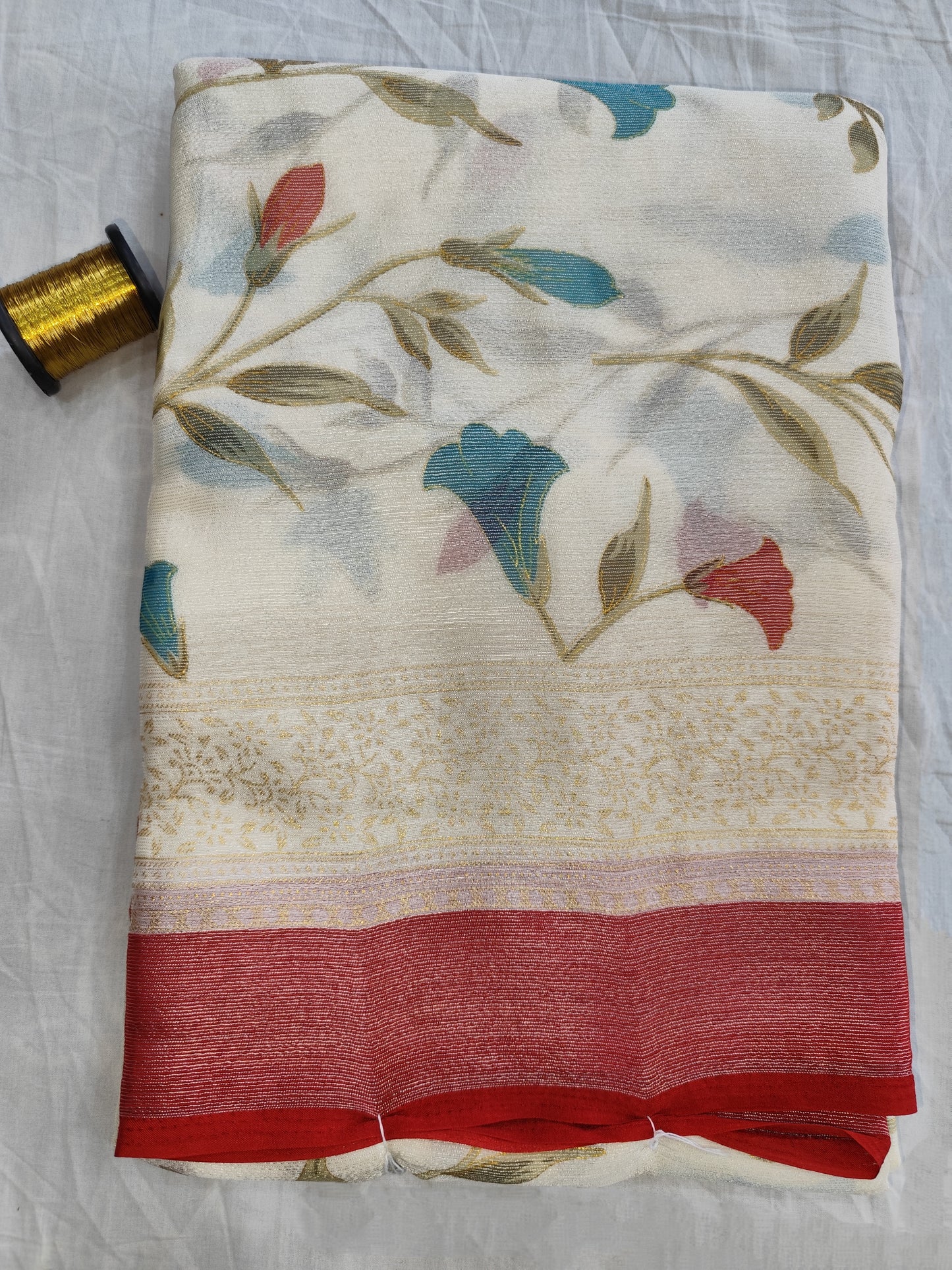 Elegant Floral Semi-Silk Saree with Contrast Blouse - Perfect for Office & Daily Wear-veena silk
