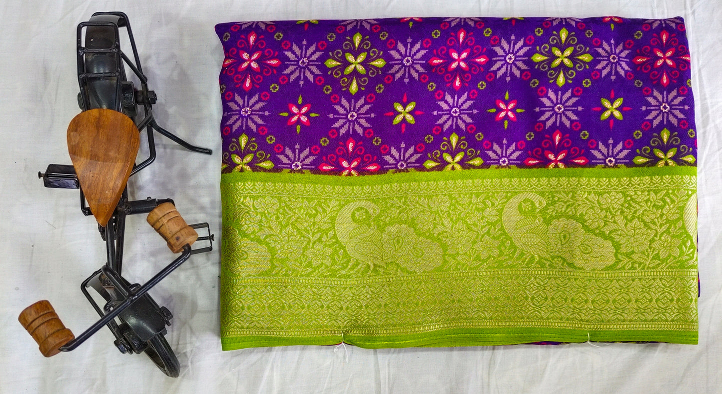 Fancy Saree with Contrast Blouse and Border - Elegant Mercerized Cotton Saree-veena silk