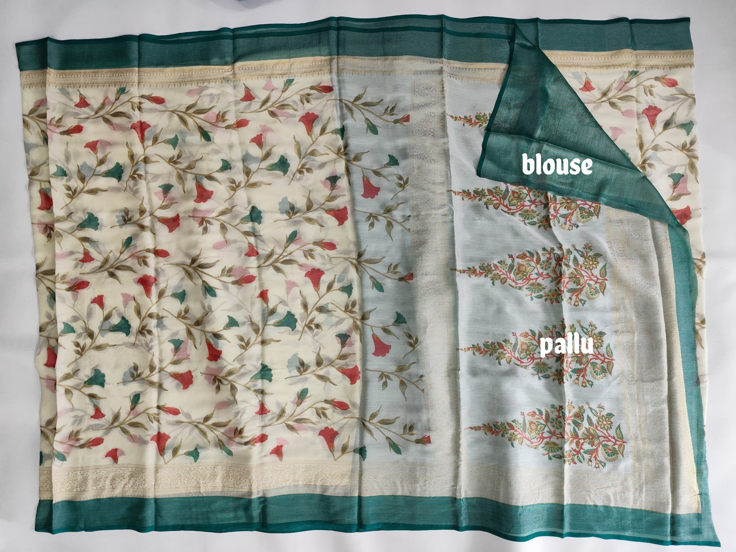 Elegant Floral Semi-Silk Saree with Contrast Blouse - Perfect for Office & Daily Wear-veena silk