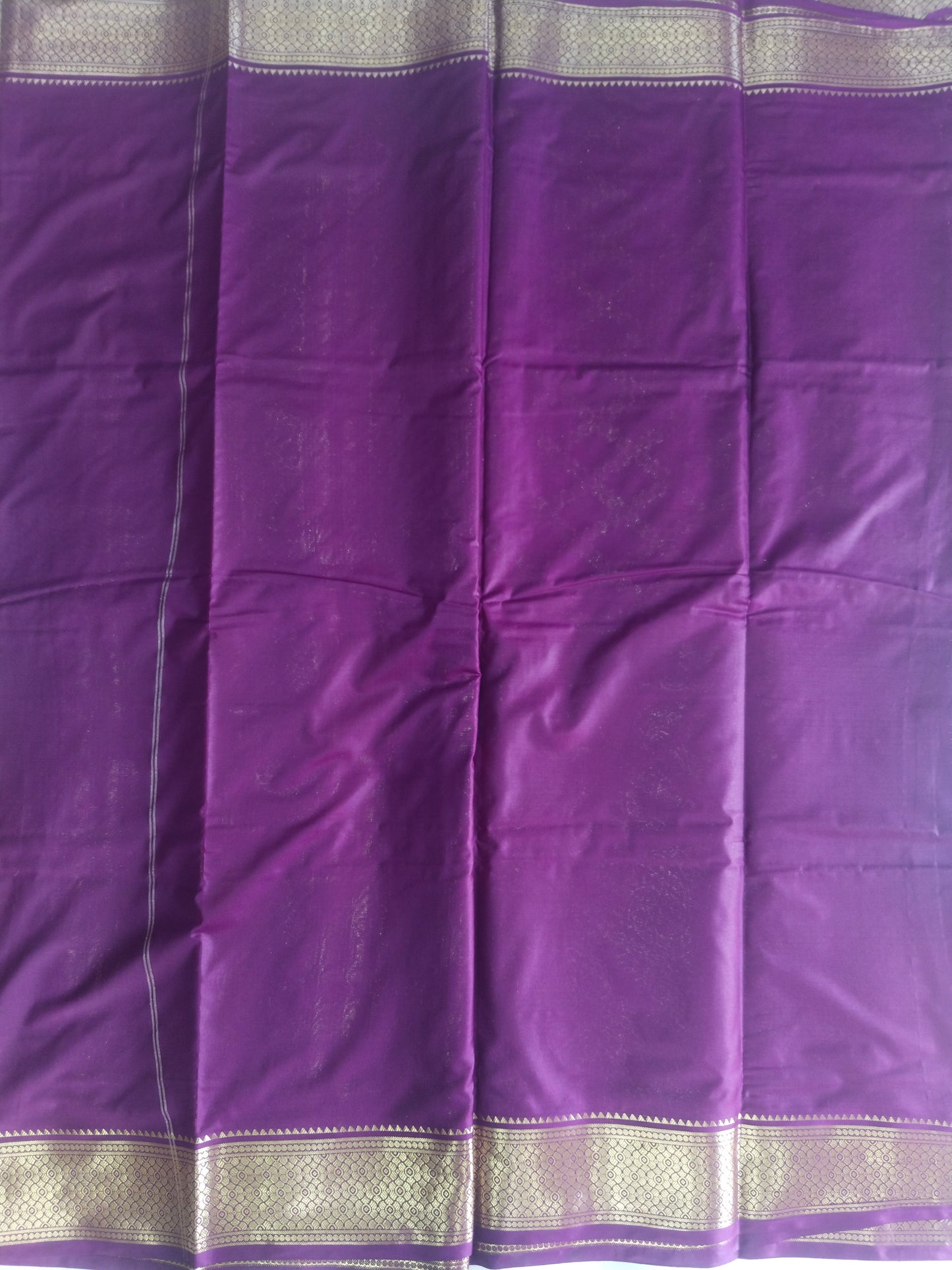 Semi Mysore Silk Crepe Saree with Long Broked Gold Zari Border & Rich Pallu-veena silk
