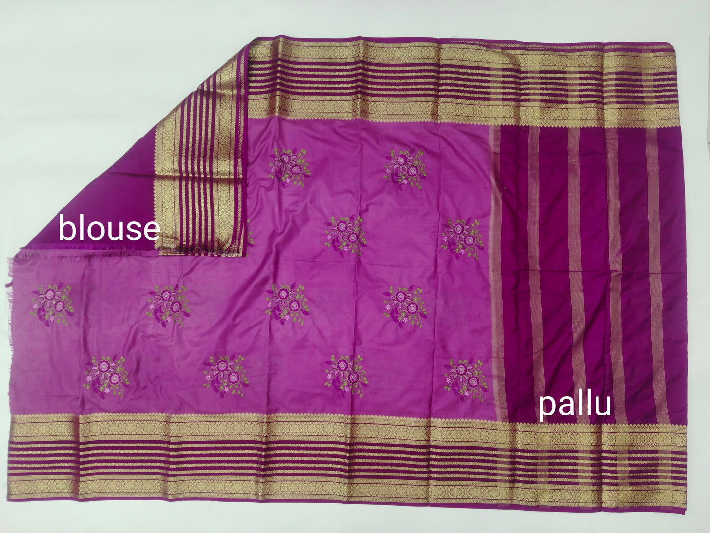 Semi Mysore Silk Crepe Saree with Elegant Embroidery & Zari Border | With Blouse | Veena Silk