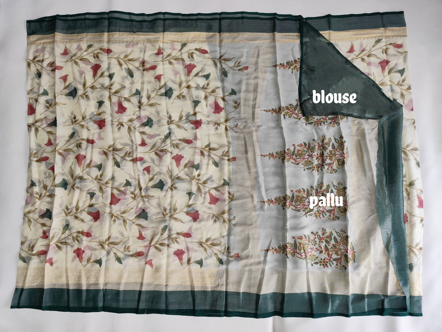 Elegant Floral Semi-Silk Saree with Contrast Blouse - Perfect for Office & Daily Wear-veena silk