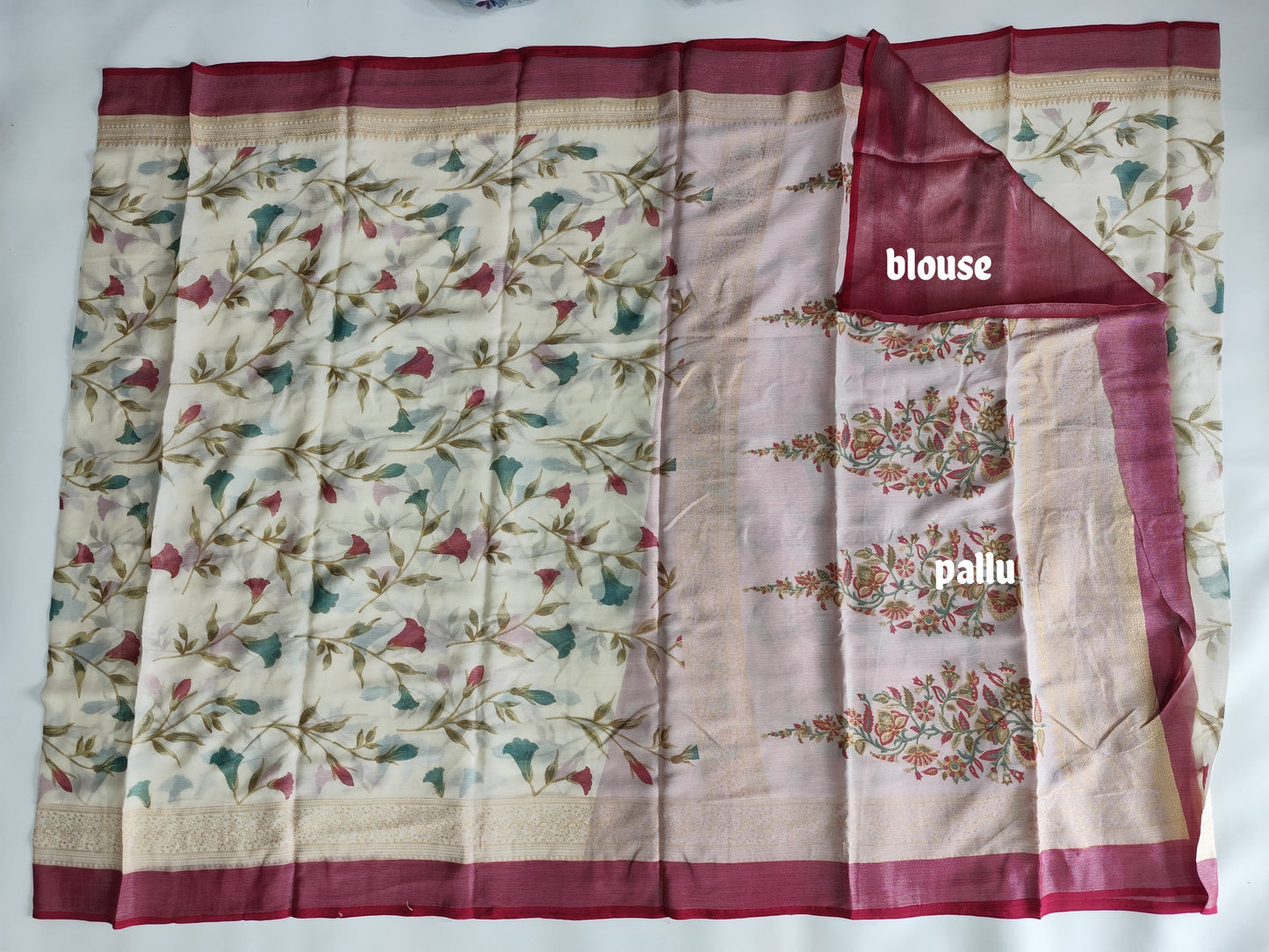 Elegant Floral Semi-Silk Saree with Contrast Blouse - Perfect for Office & Daily Wear-veena silk