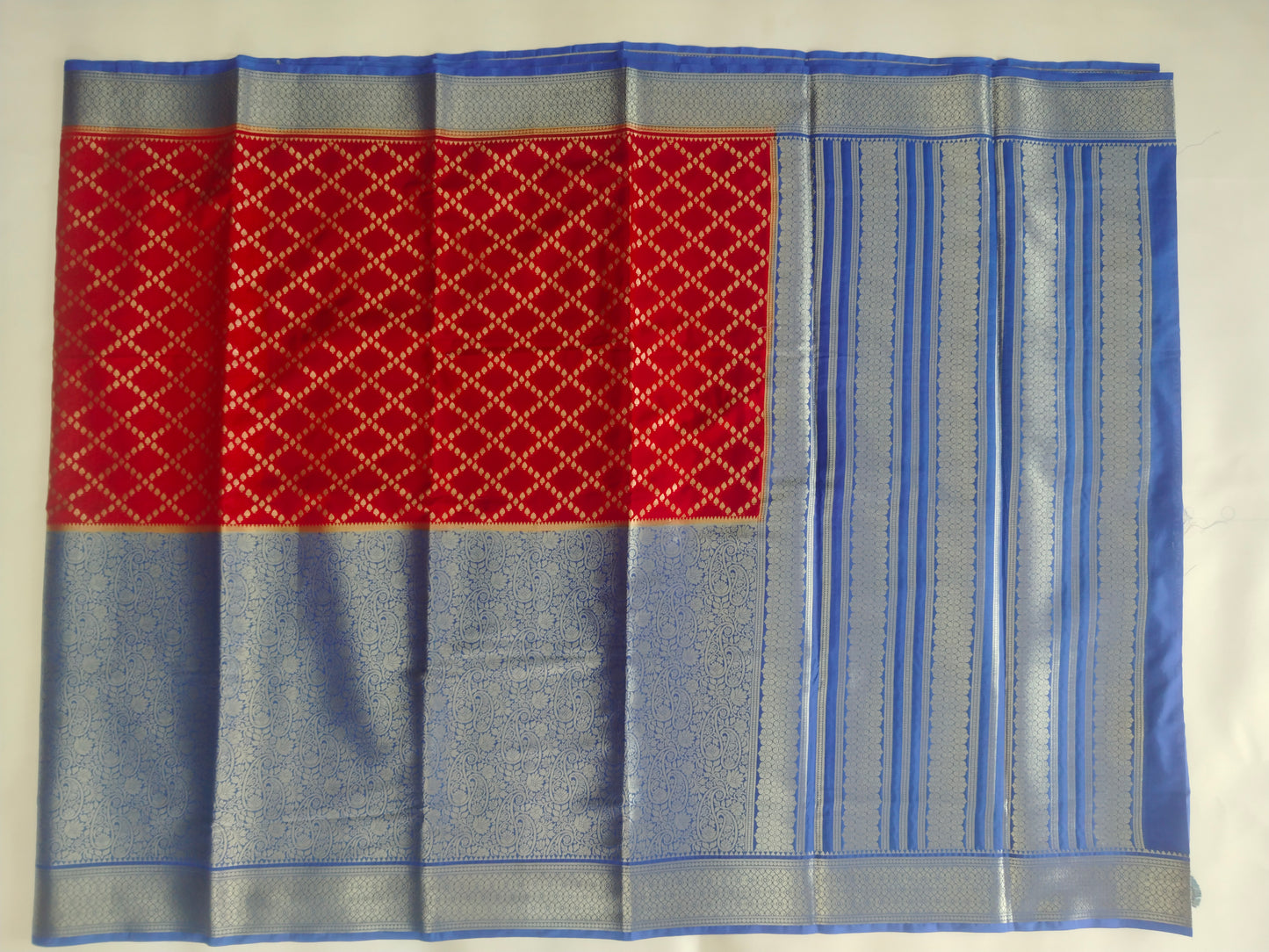 Semi Mysore Silk Crepe Saree with Long Broked Gold Zari Border & Rich Pallu-veena silk