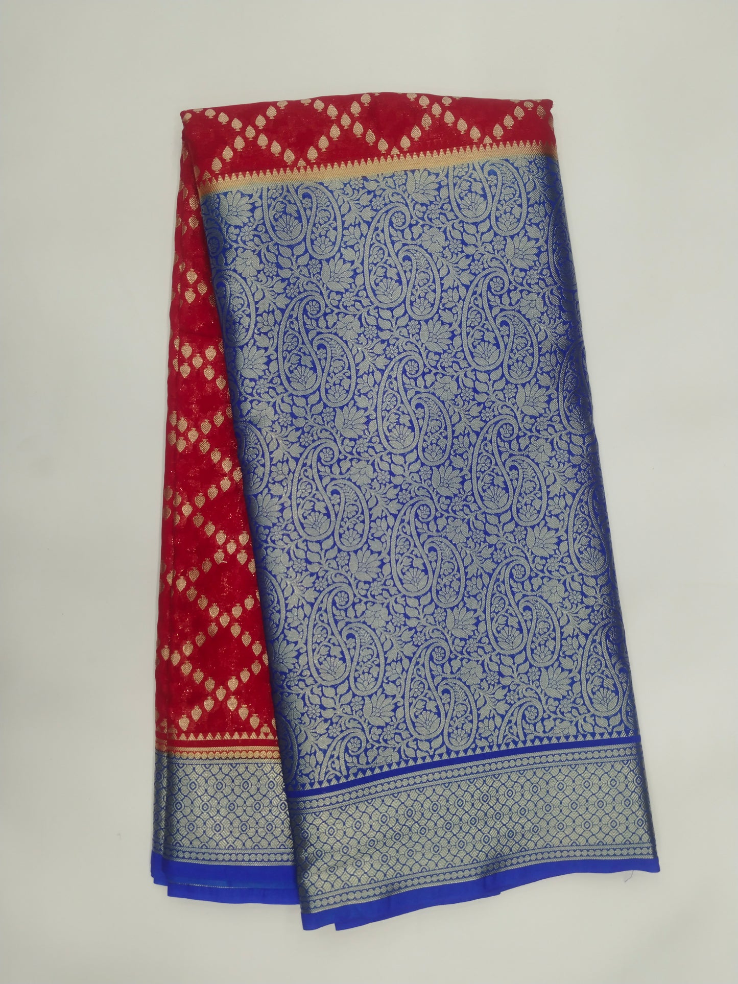 Semi Mysore Silk Crepe Saree with Long Broked Gold Zari Border & Rich Pallu-veena silk