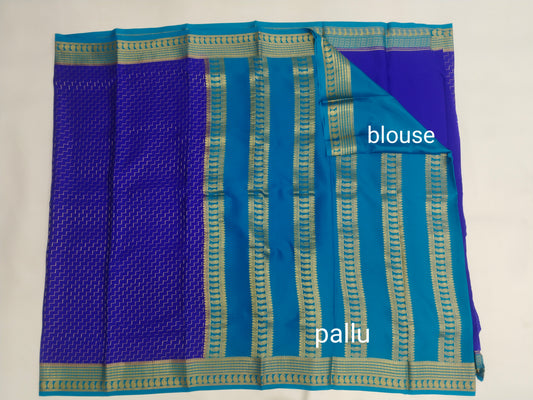Pure Mysore Silk Crepe Saree with Zig Zag Design & Gold Zari Border | Veena Silk