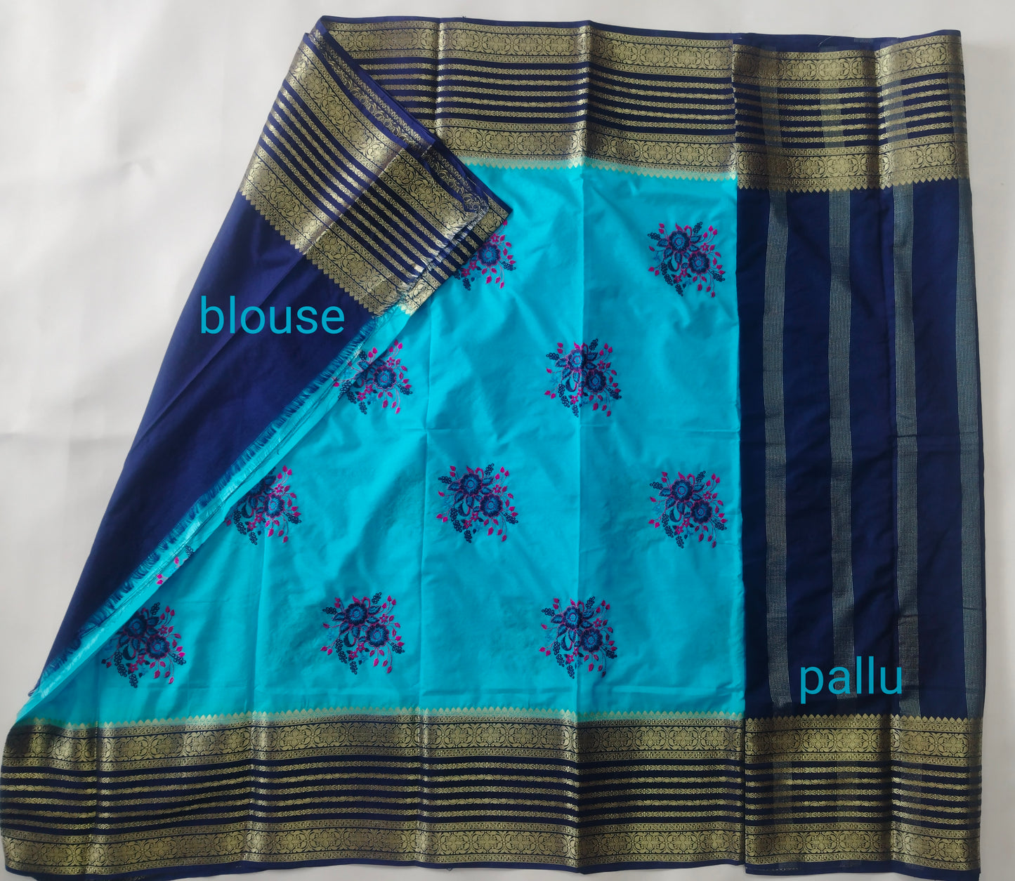 Semi Mysore Silk Crepe Saree with Elegant Embroidery & Zari Border | With Blouse | Veena Silk