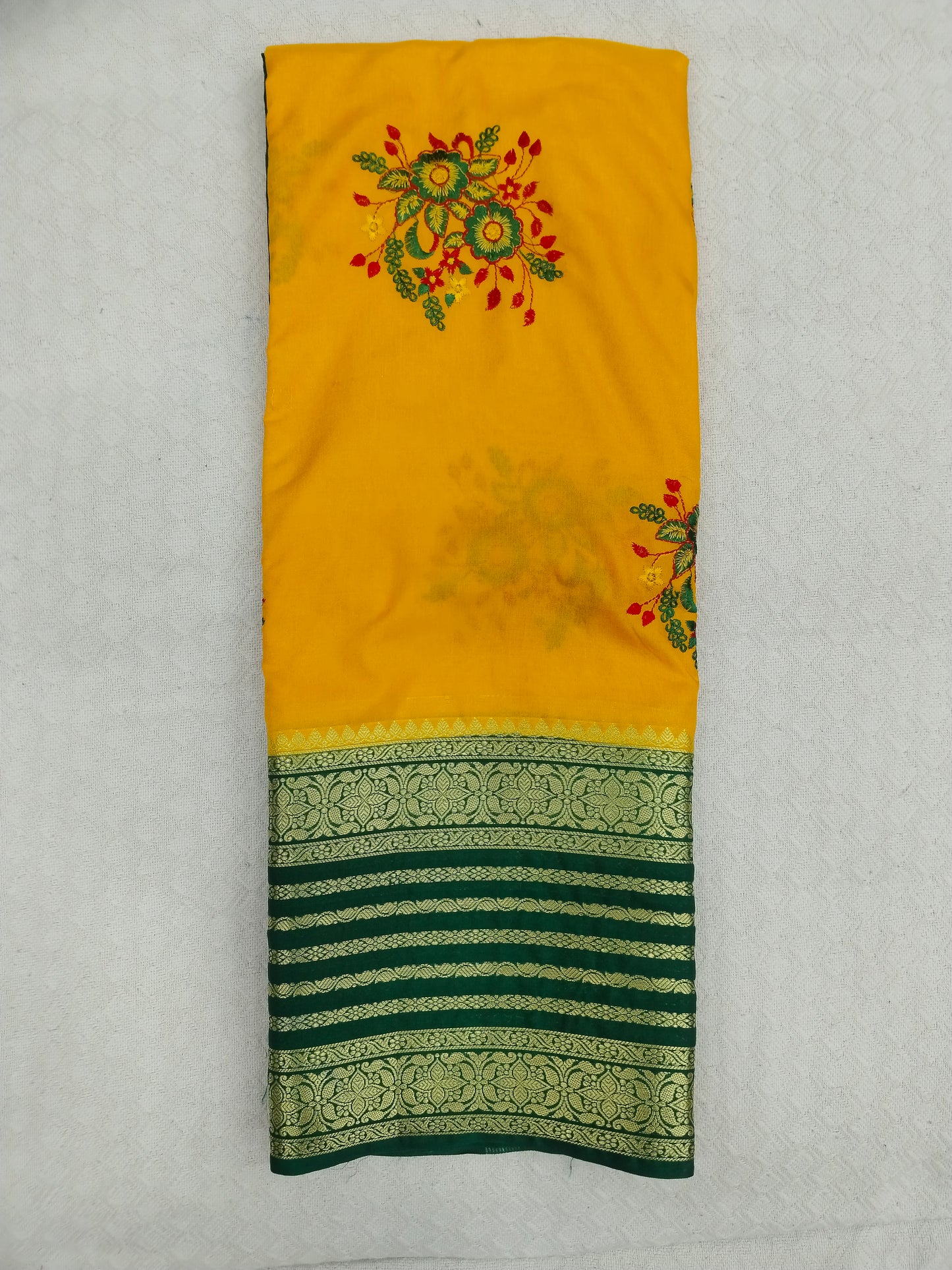 Semi Mysore Silk Crepe Saree with Elegant Embroidery & Zari Border | With Blouse | Veena Silk