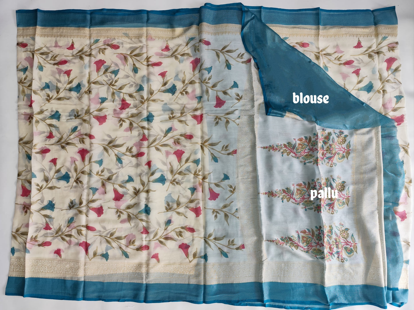 Elegant Floral Semi-Silk Saree with Contrast Blouse - Perfect for Office & Daily Wear-veena silk