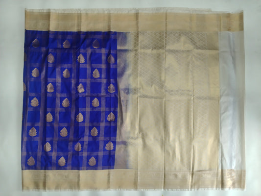 Semi Kanchipuram Silk Saree with Checks & Buta, Contrast Border and Blouse Piece-veena silk