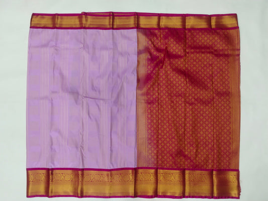 Semi Kanchipuram Silk Saree with square buta with lines and contrast blouse and border with gold zari and rich pallu-veena silk