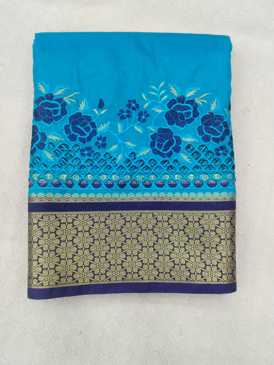 Semi Mysore Crepe Silk Saree with Elegant Cut Work Border | Blouse Included | Veena Silk