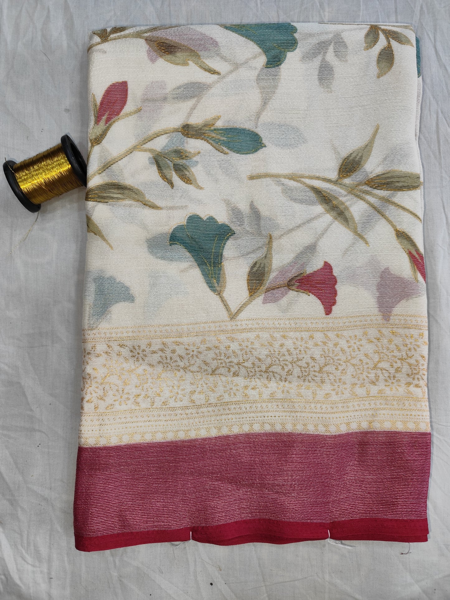 Elegant Floral Semi-Silk Saree with Contrast Blouse - Perfect for Office & Daily Wear-veena silk