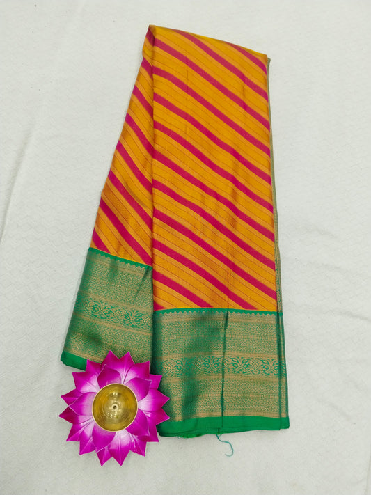 Semi Kancheepuram Saree with Brocade Blouse - Festive Strip Pattern Elegance-veena silk