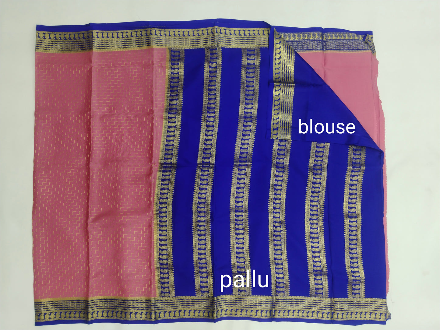 Pure Mysore Silk Crepe Saree with Zig Zag Design & Gold Zari Border | Veena Silk