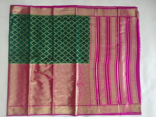 Semi Mysore Silk Crepe Saree with Long Broked Gold Zari Border & Rich Pallu-veena silk