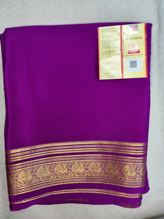 Pure Mysore Crepe Silk Saree with Elegant Zari Border – Veena Silk