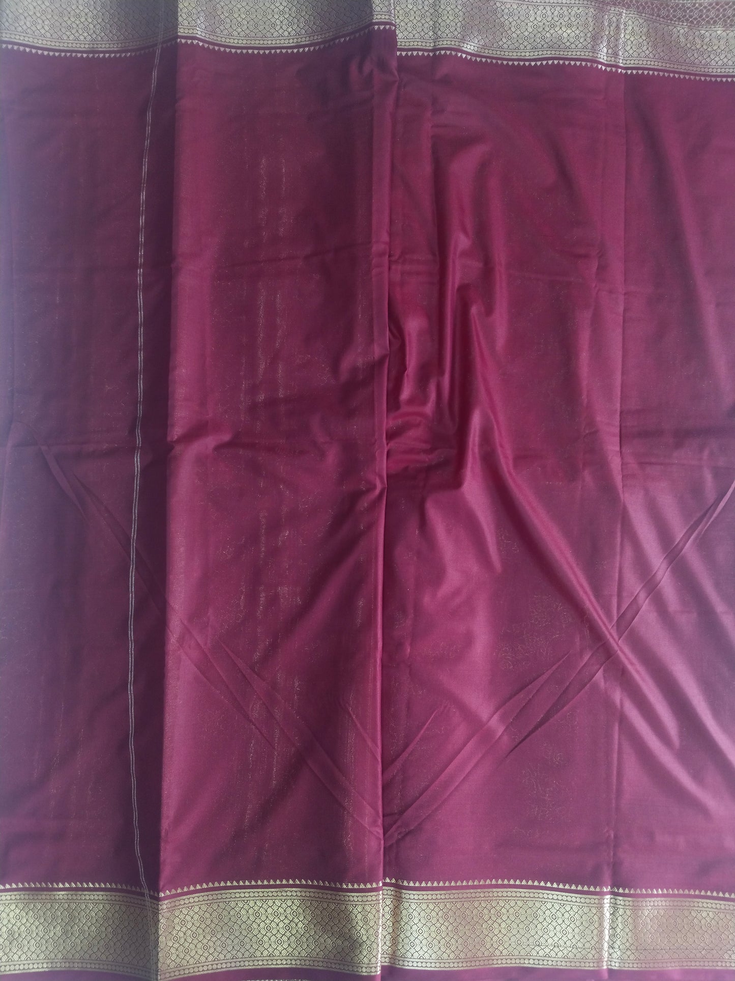 Semi Mysore Silk Crepe Saree with Long Broked Gold Zari Border & Rich Pallu-veena silk