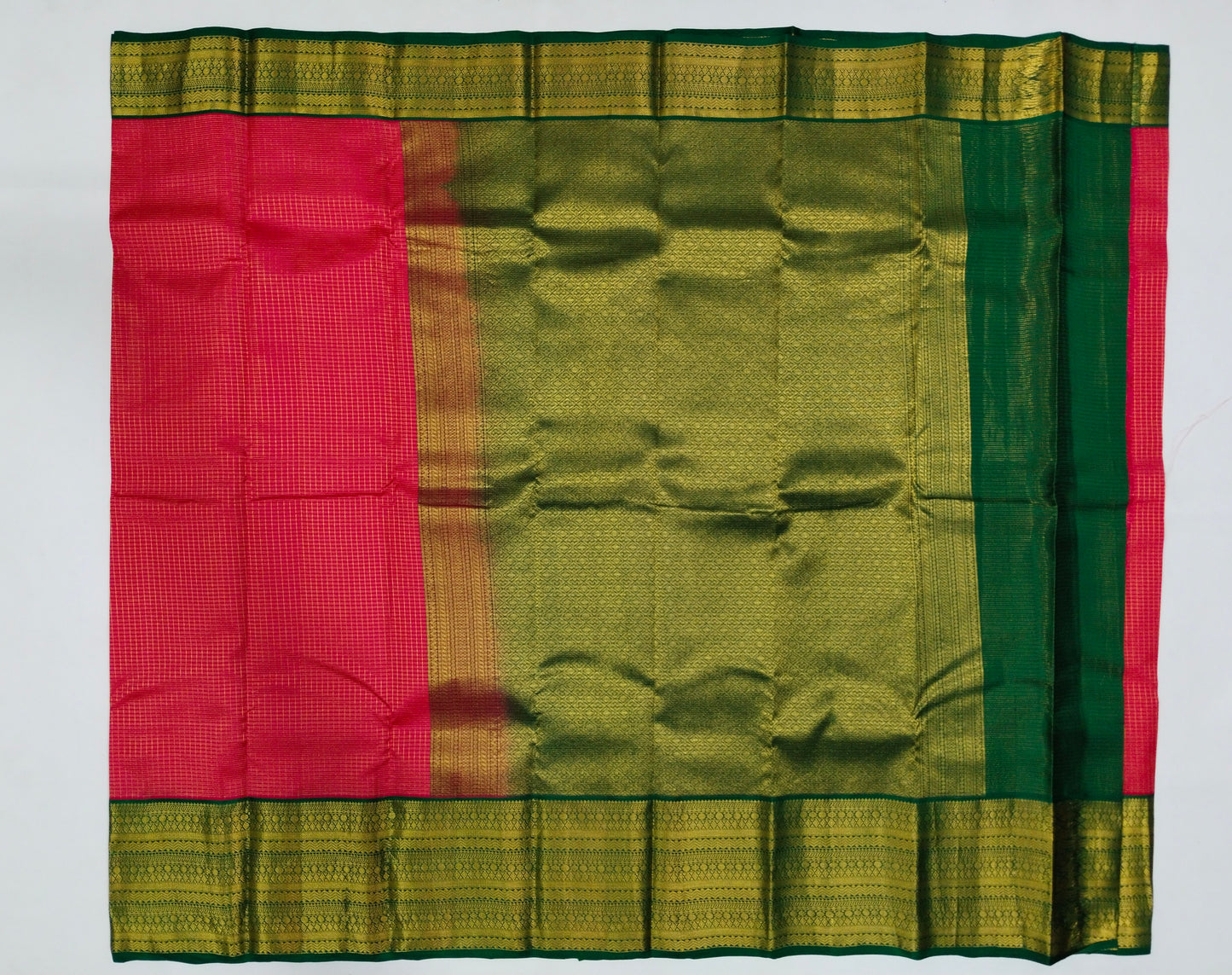 Pure handloom kancheepuram silk saree with small checks design and contrast blouse and rich pallu and border-veena silk