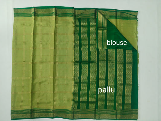 Pure Mysore Crepe Silk Saree with Rich Zari Border & Contrast Checks – Veena Silk