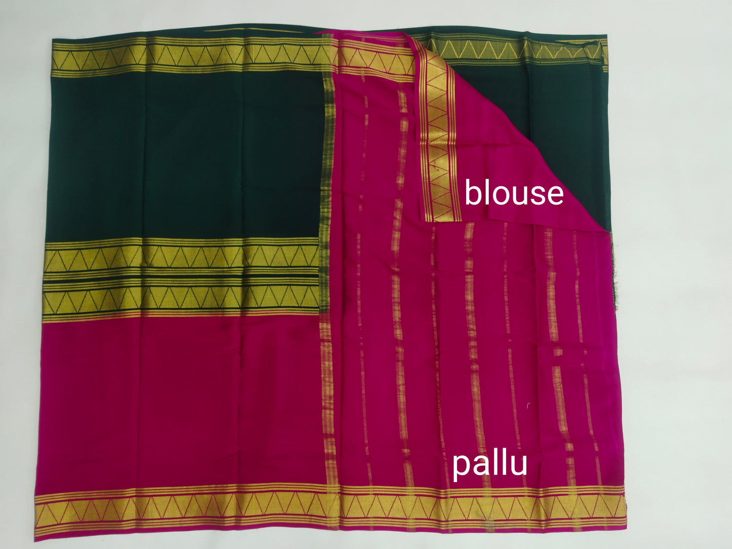 Pure Mysore Silk Crepe Saree with Half-and-Half Colours & Gold Zari Border | Veena Silk