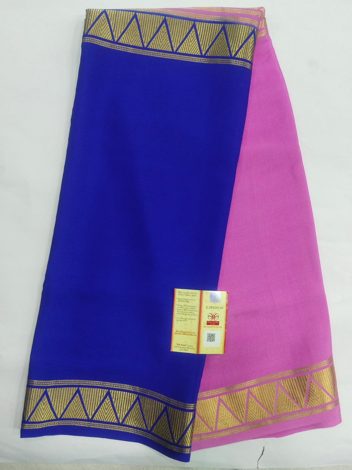 Pure Mysore Silk Crepe Saree with Half-and-Half Colours & Gold Zari Border | Veena Silk