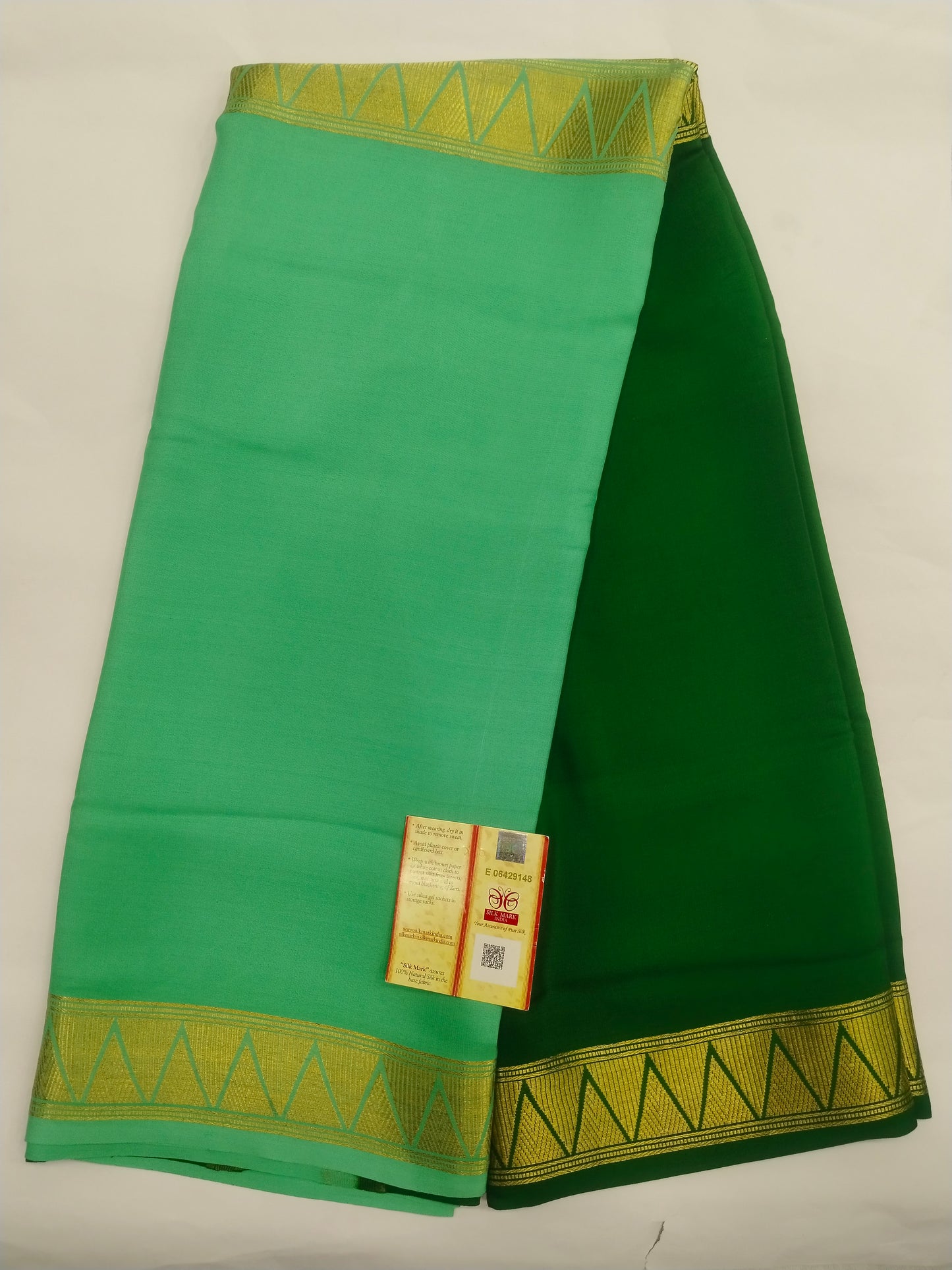 Pure Mysore Silk Crepe Saree with Half-and-Half Colours & Gold Zari Border | Veena Silk